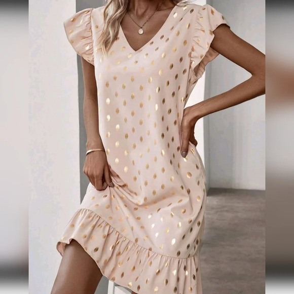 Women's Full Print Ruffle Sleeve Dress - Picture 5 of 5